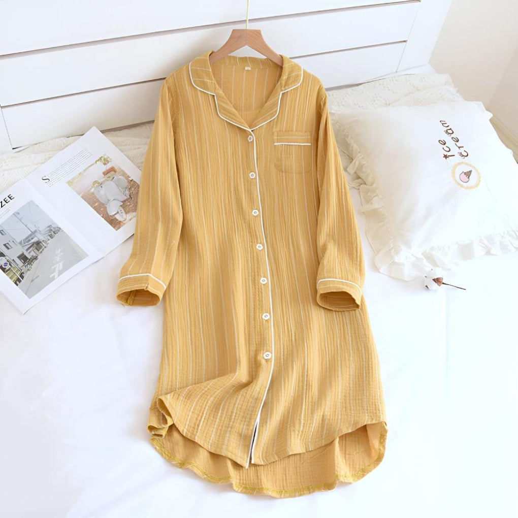 Chemise de nuit femme légère à rayures en gaze de coton