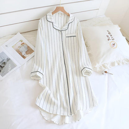 Chemise de nuit femme légère à rayures en gaze de coton