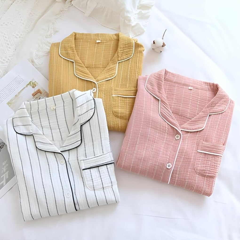 Chemise de nuit femme légère à rayures en gaze de coton