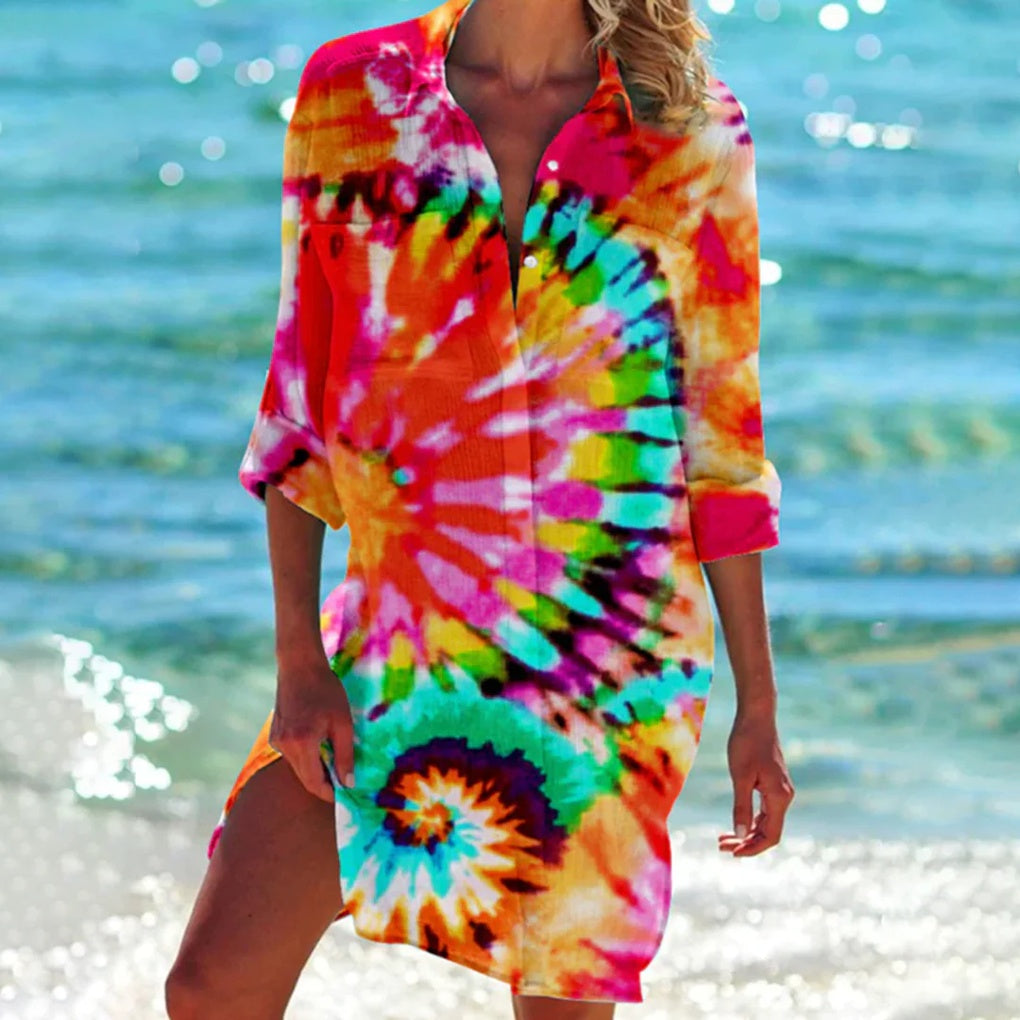 Chemise de plage pour femme à imprimé tie-dye