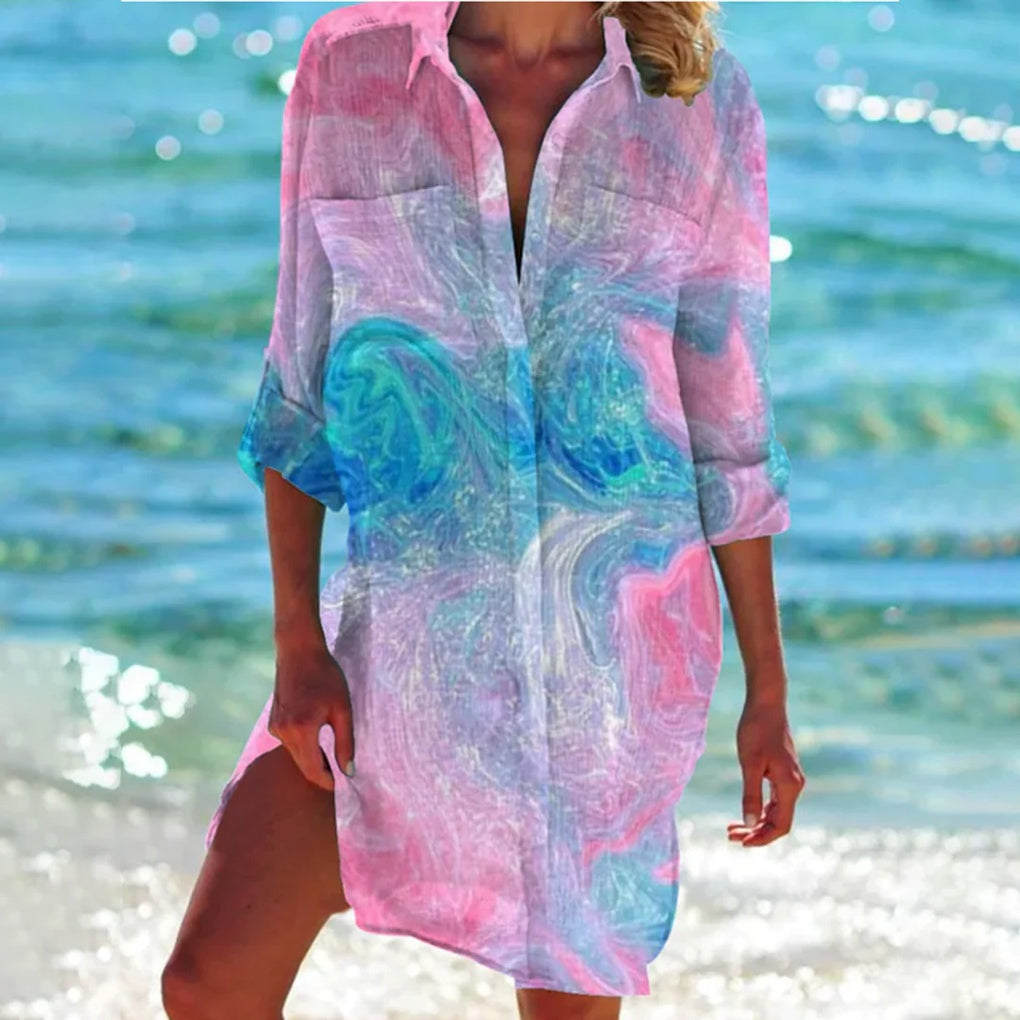 Chemise de plage pour femme à imprimé tie-dye