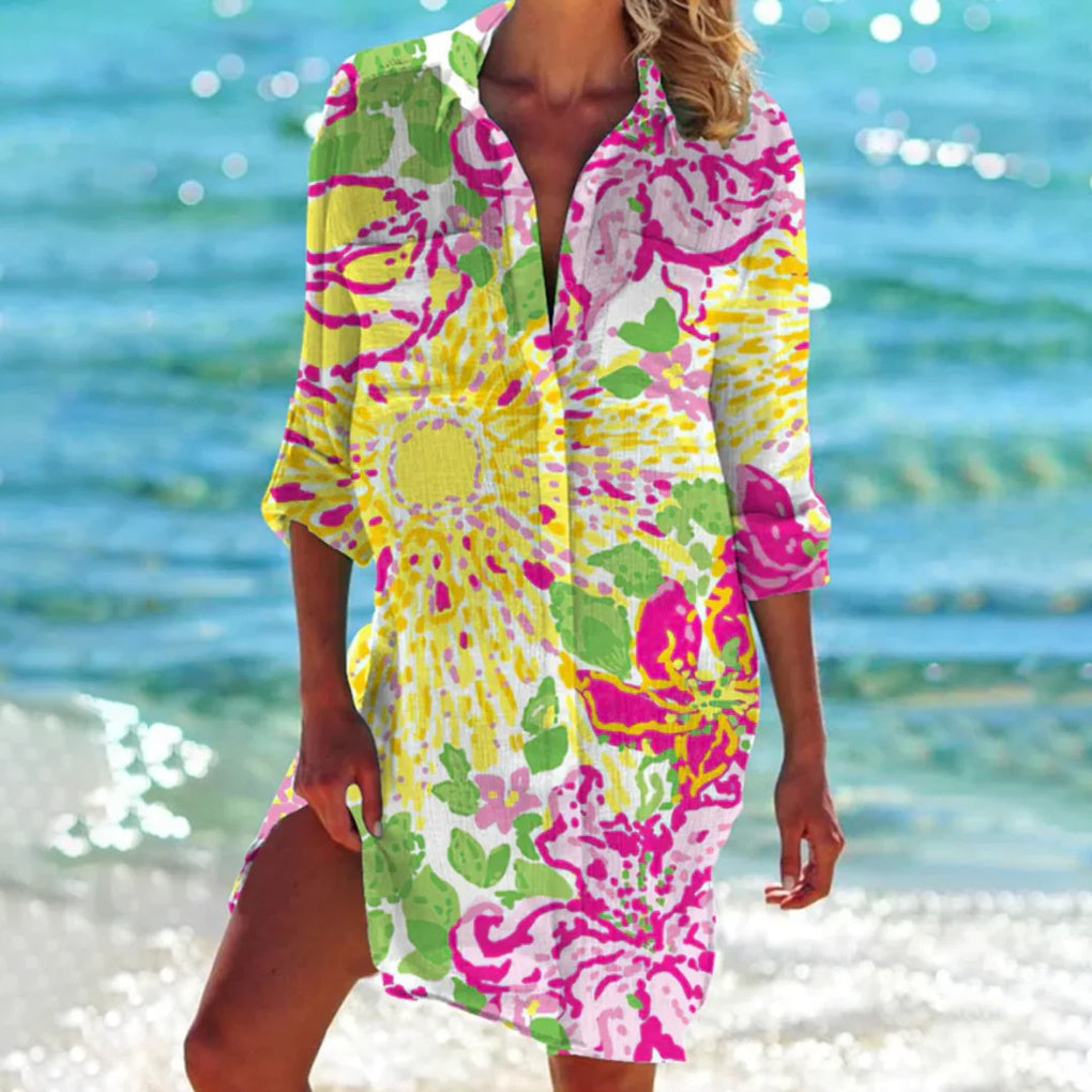 Chemise de plage pour femme à imprimé tie-dye