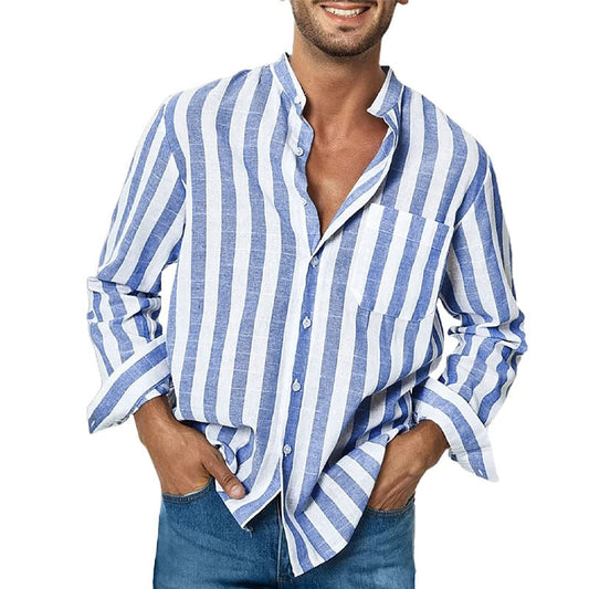 Chemise décontractée à rayures à manches longues pour homme
