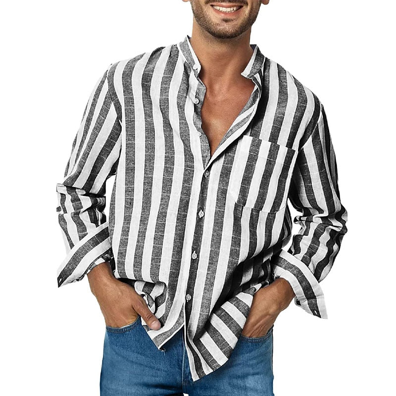 Chemise décontractée à rayures à manches longues pour homme