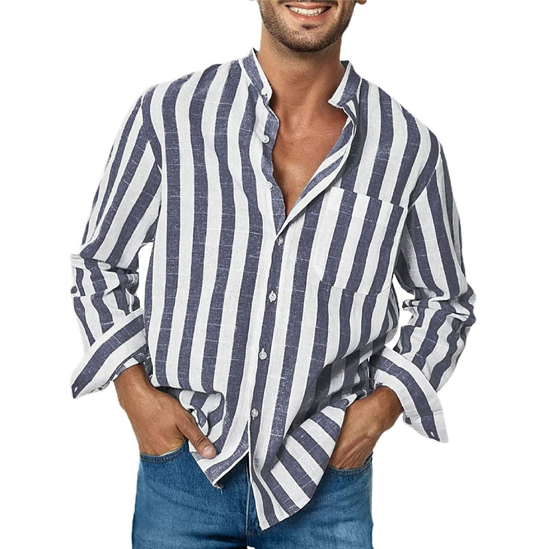 Chemise décontractée à rayures à manches longues pour homme