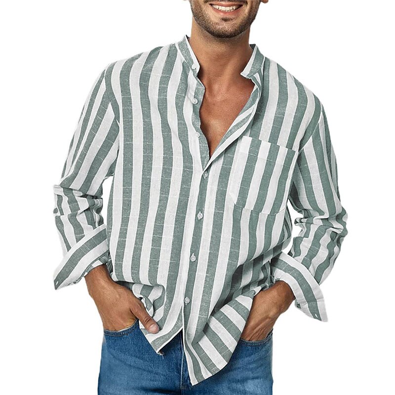 Chemise décontractée à rayures à manches longues pour homme
