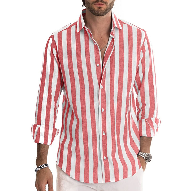 Chemise décontractée à rayures à manches longues pour homme