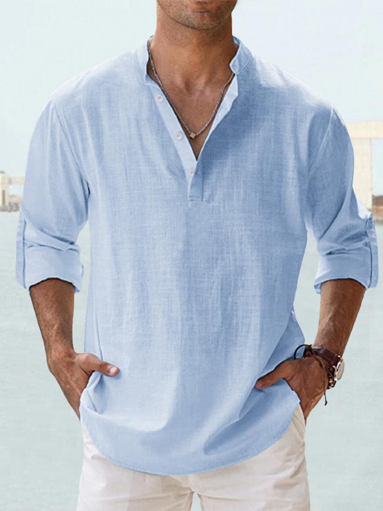 Chemise décontractée pour homme à manches longues à boutons