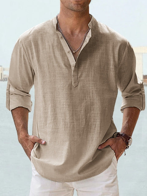 Chemise décontractée pour homme à manches longues à boutons