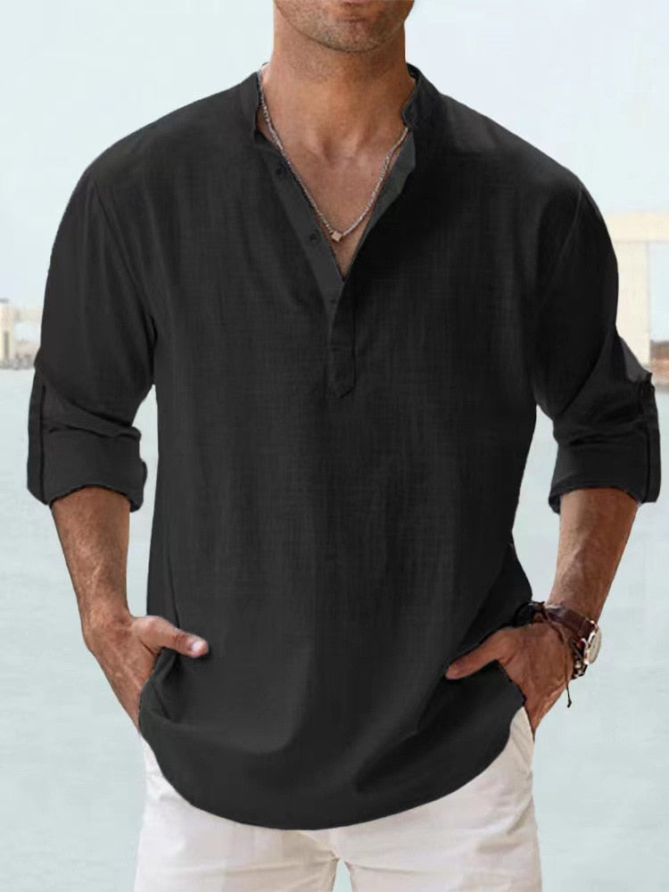 Chemise décontractée pour homme à manches longues à boutons