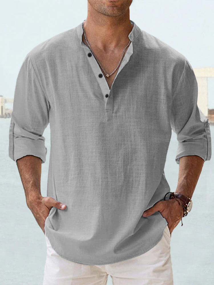 Chemise décontractée pour homme à manches longues à boutons