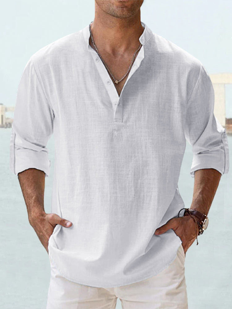 Chemise décontractée pour homme à manches longues à boutons