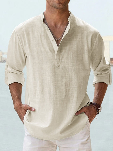 Chemise décontractée pour homme à manches longues à boutons