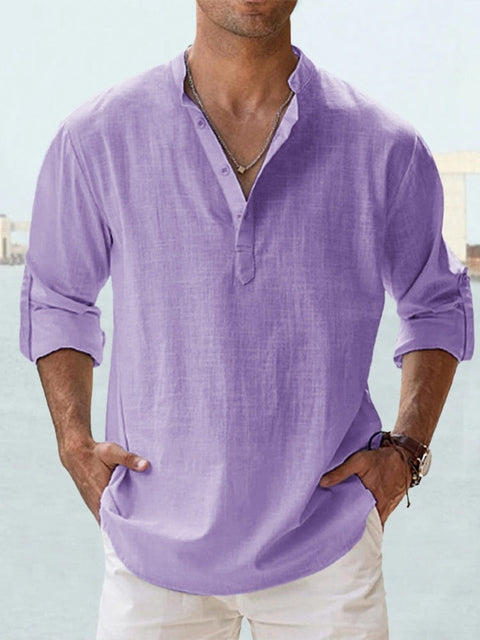 Chemise décontractée pour homme à manches longues à boutons