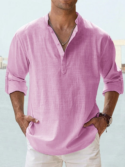 Chemise décontractée pour homme à manches longues à boutons