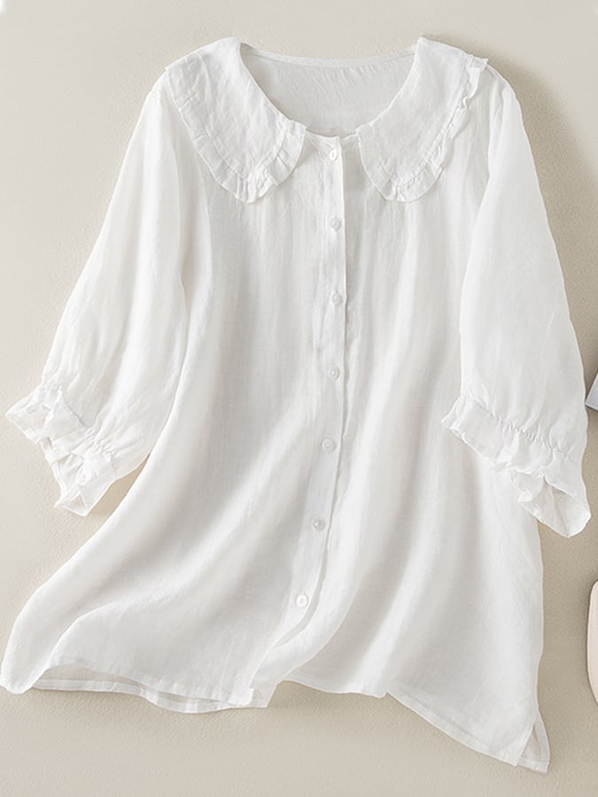 Chemise élégante en coton pour femme, col à volants, coupe ample