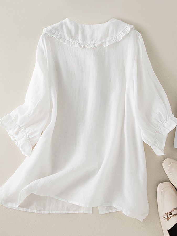 Chemise élégante en coton pour femme, col à volants, coupe ample