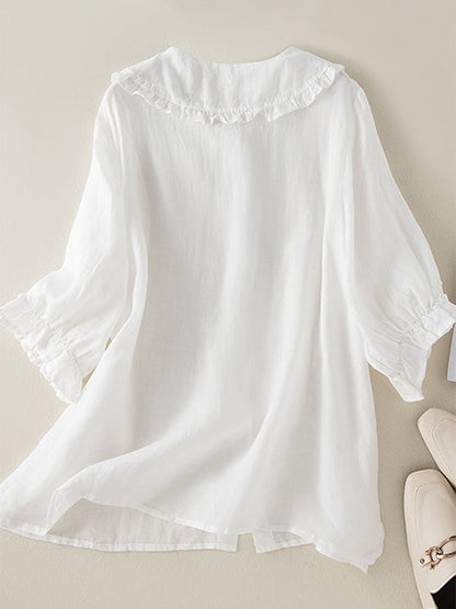 Chemise élégante en coton pour femme, col à volants, coupe ample