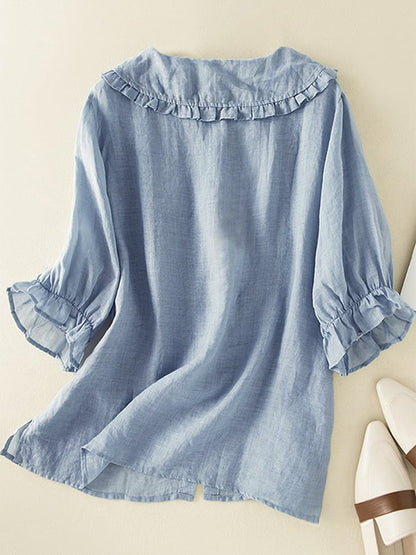 Chemise élégante en coton pour femme, col à volants, coupe ample