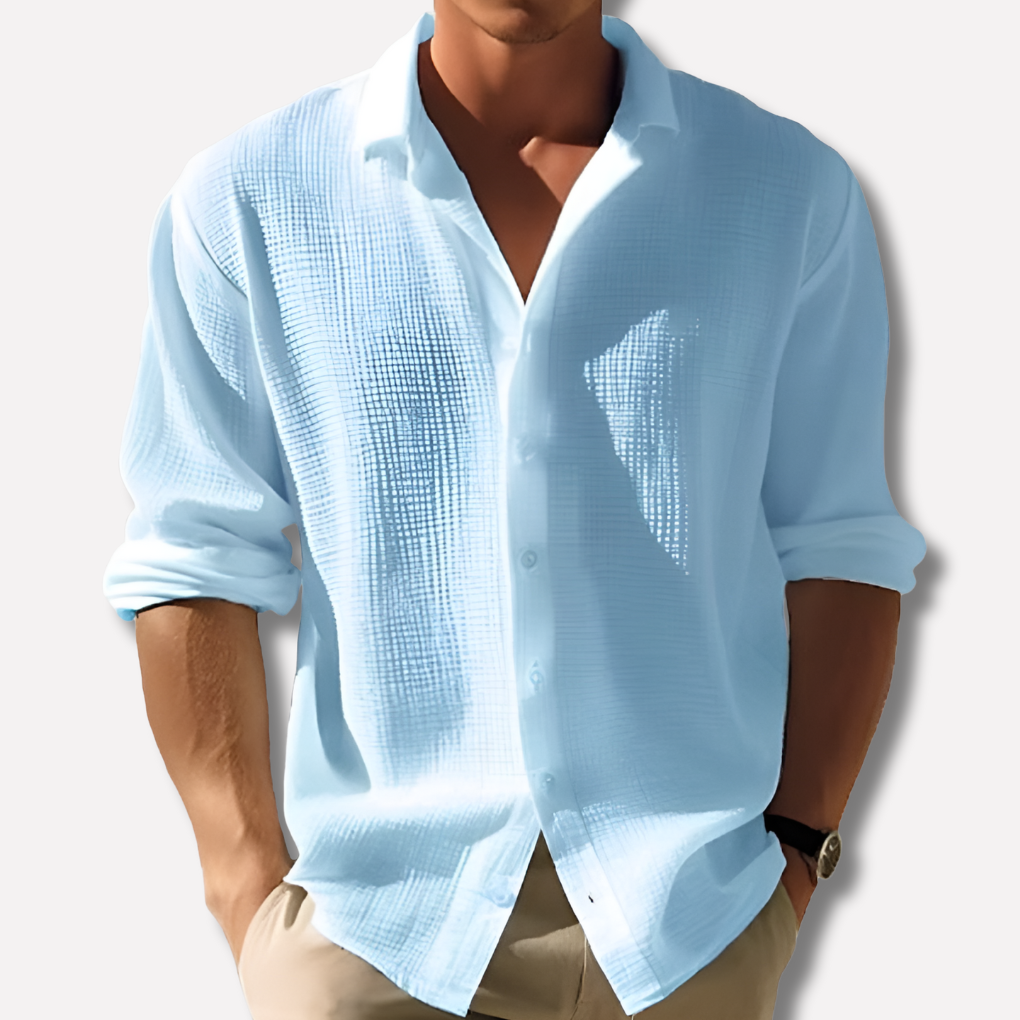 Chemise en coton-lin texturée à col pour homme