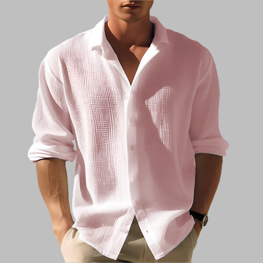 Chemise en coton-lin texturée à col pour homme