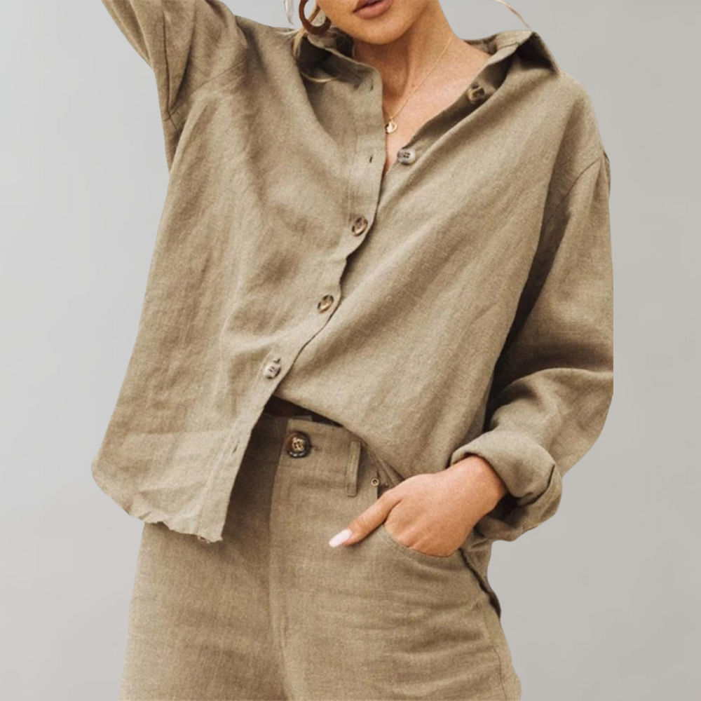 Chemise en mélange lin-coton aérée, coupe décontractée