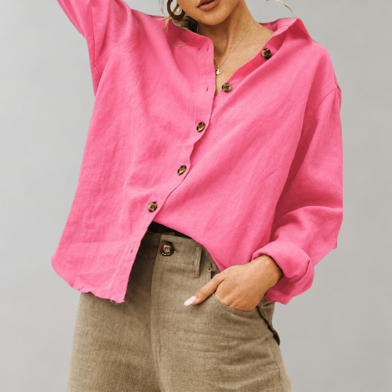 Chemise en mélange lin-coton aérée, coupe décontractée