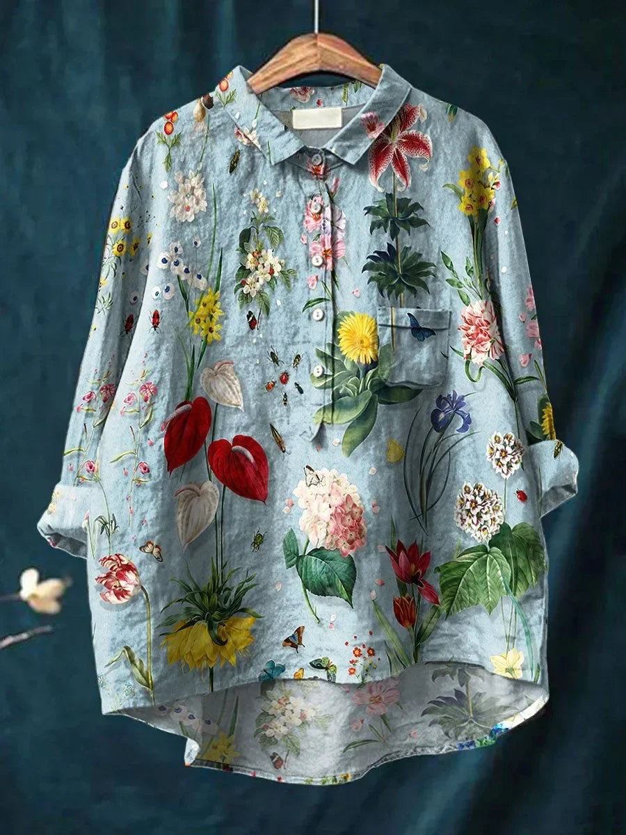 Chemise femme à fleurs à fermeture boutonnée