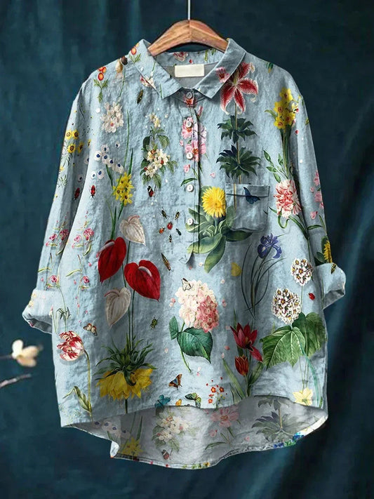 Chemise femme à fleurs à fermeture boutonnée