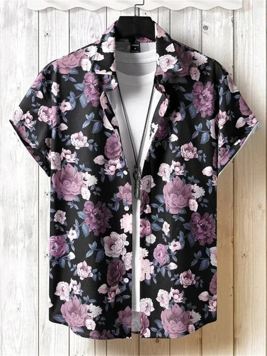 Chemise hawaïenne à motif floral 3D, style vibrant pour les jours décontractés
