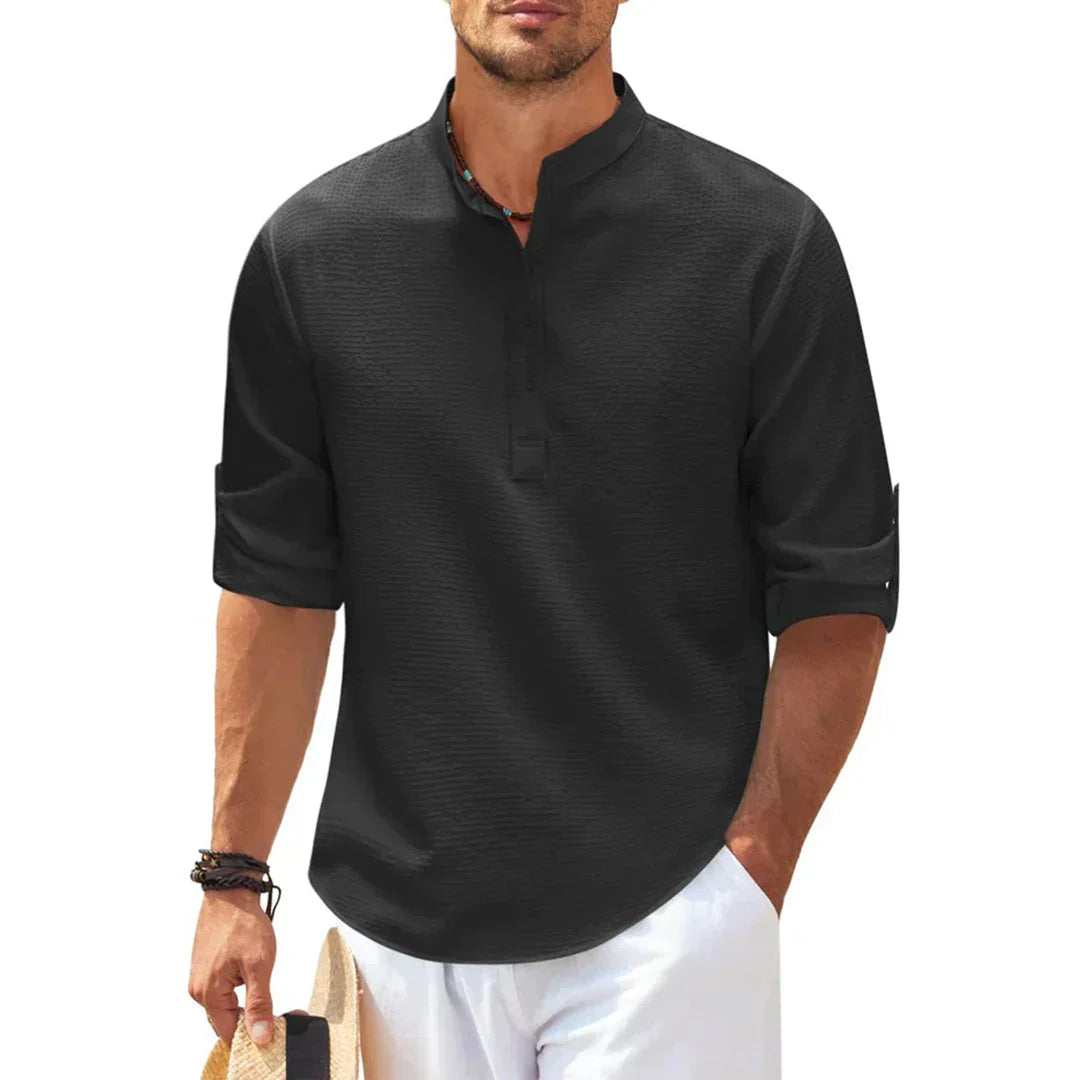 Chemise henley à col officier texturée