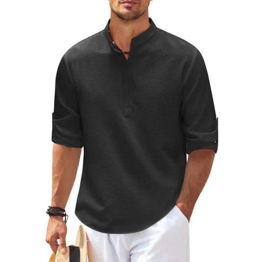 Chemise henley à col officier texturée