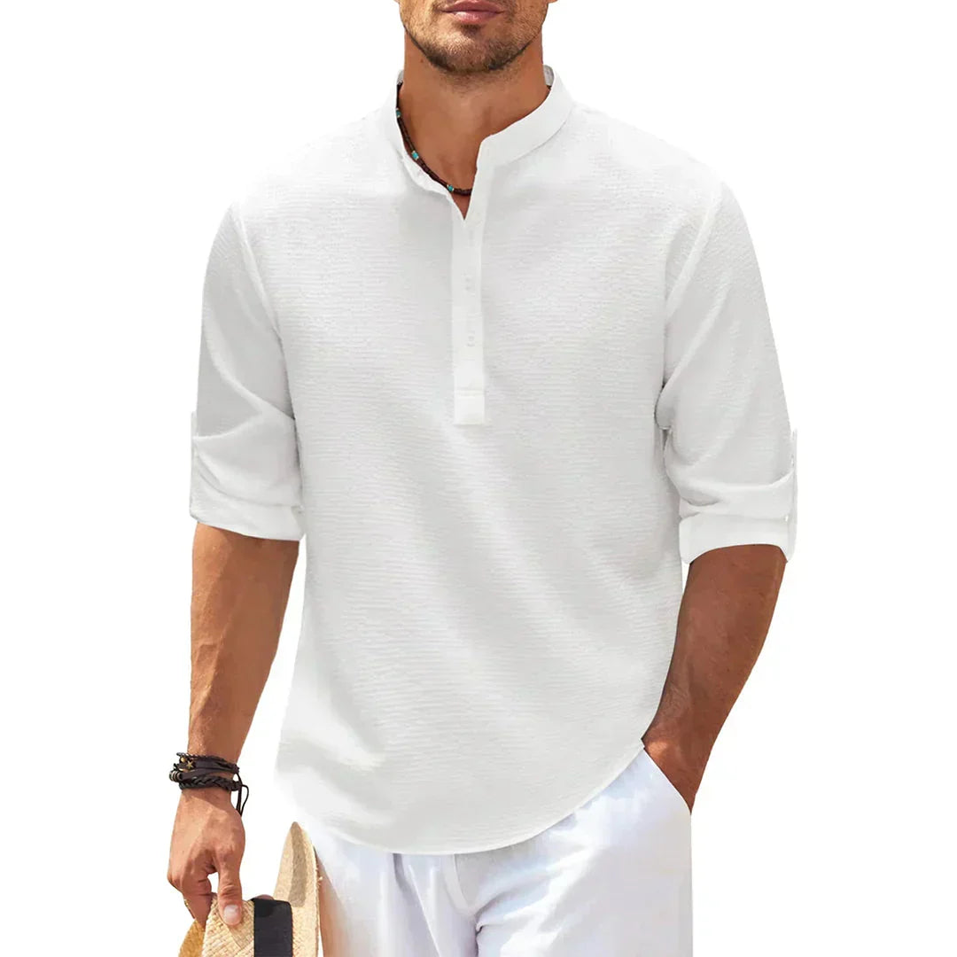 Chemise henley à col officier texturée