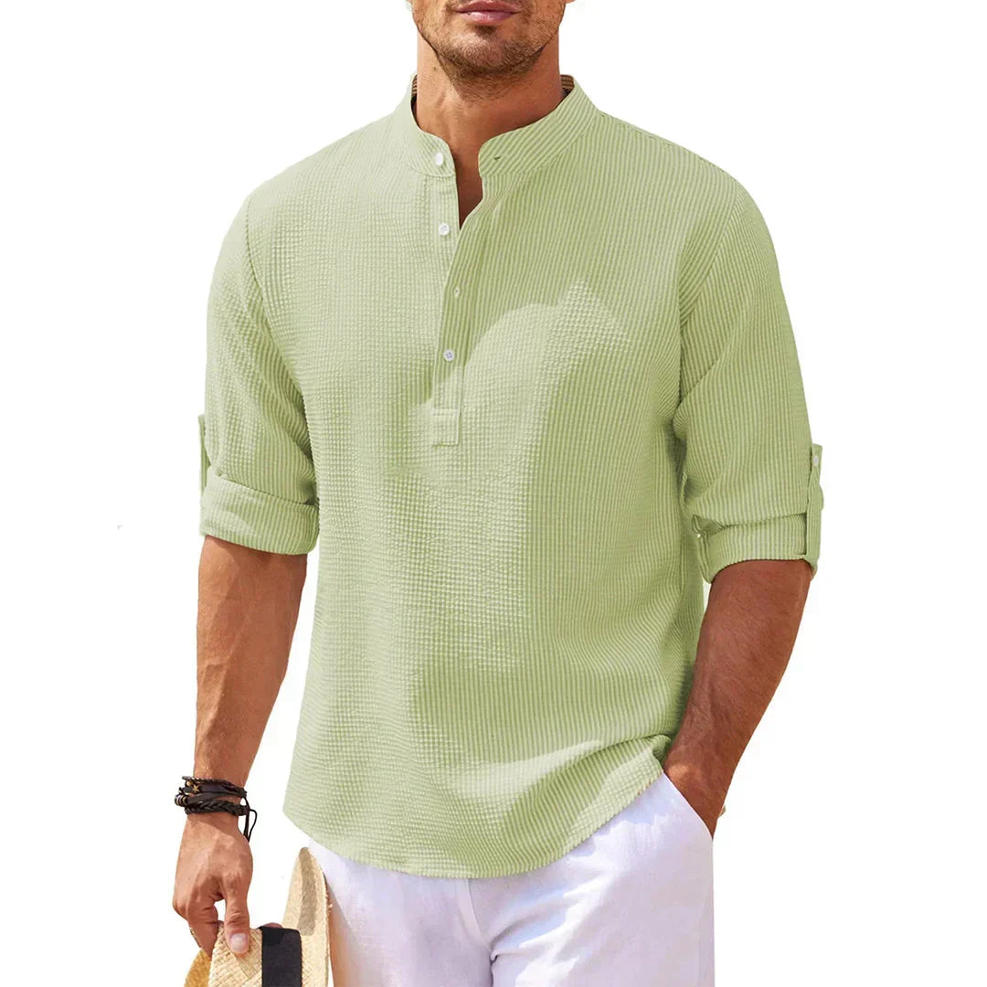 Chemise henley à col officier texturée