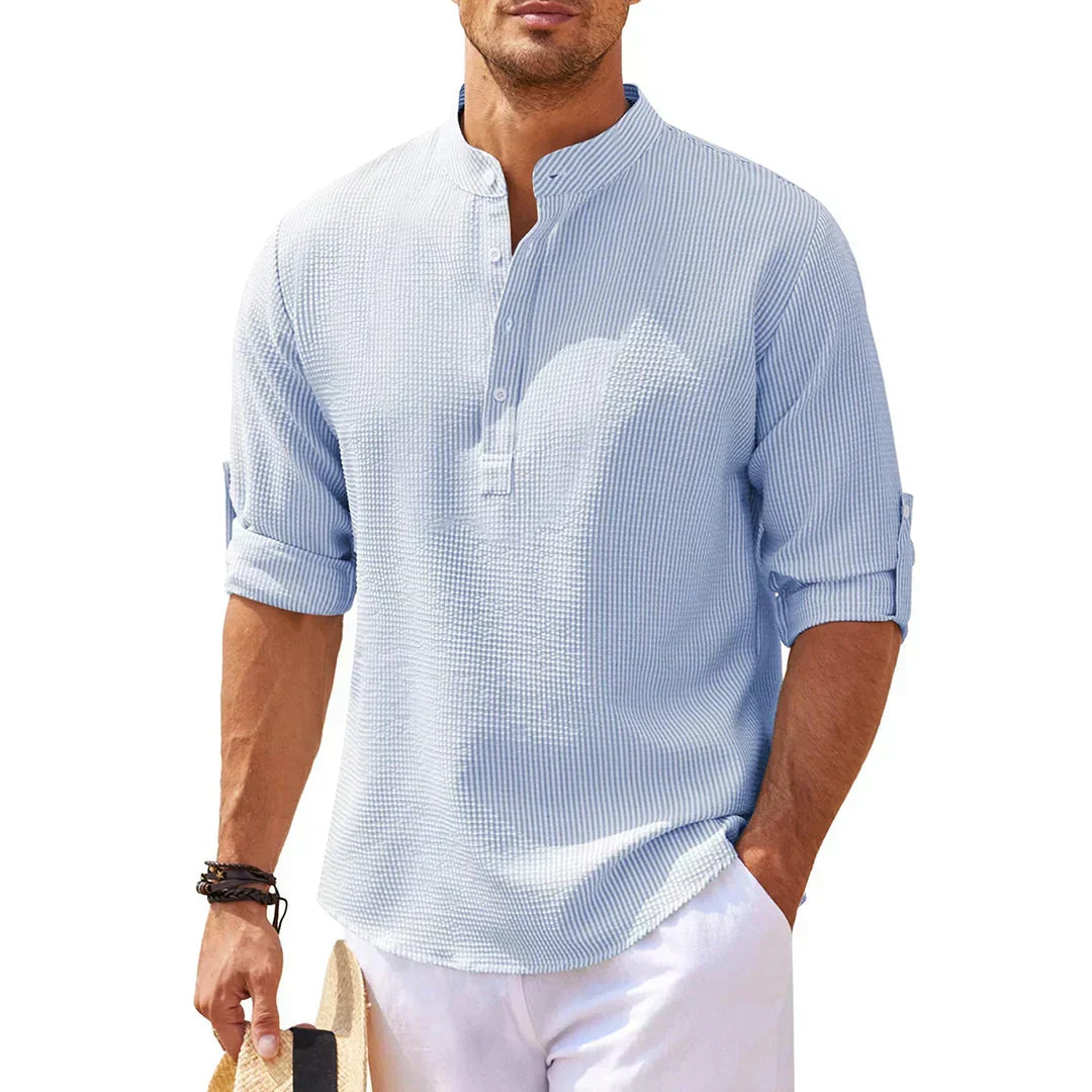 Chemise henley à col officier texturée