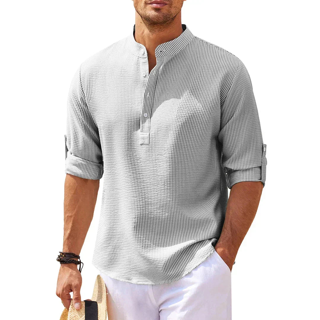Chemise henley à col officier texturée