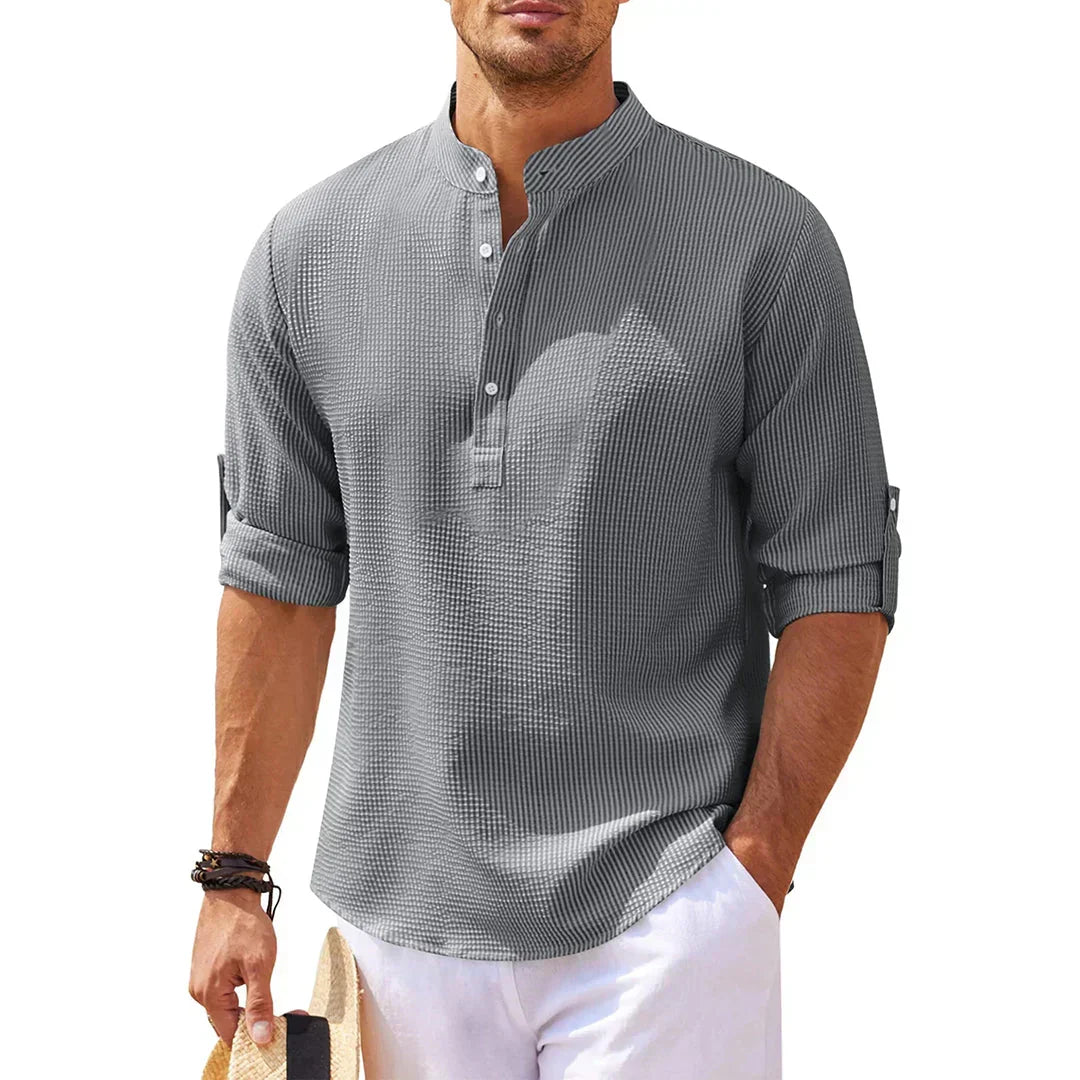 Chemise henley à col officier texturée