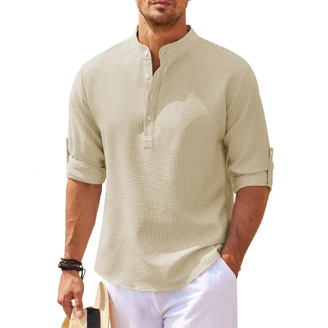 Chemise henley à col officier texturée