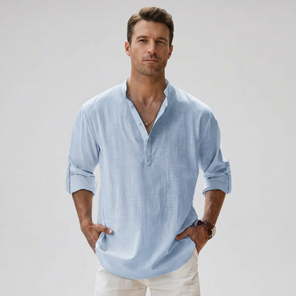 Chemise henley pour homme à col boutonné