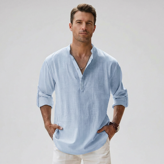Chemise henley pour homme à col boutonné