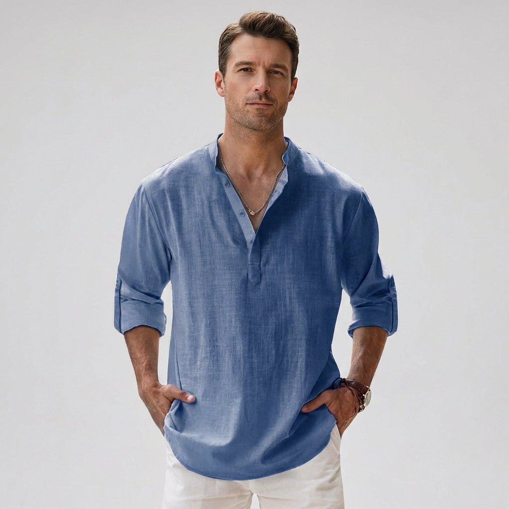 Chemise henley pour homme à col boutonné