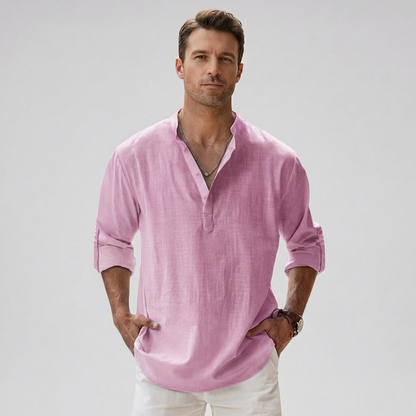 Chemise henley pour homme à col boutonné