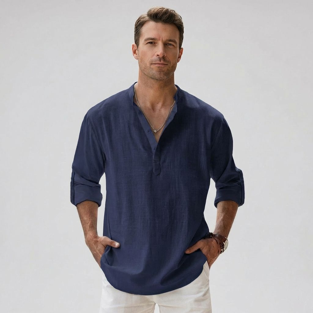 Chemise henley pour homme à col boutonné