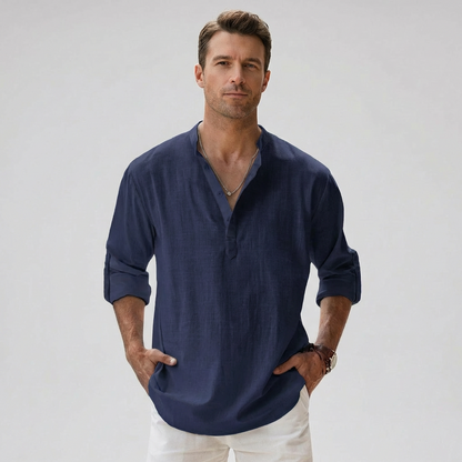 Chemise henley pour homme à col boutonné