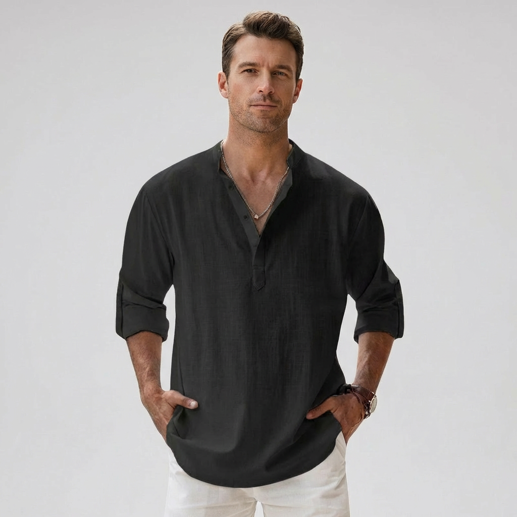Chemise henley pour homme à col boutonné