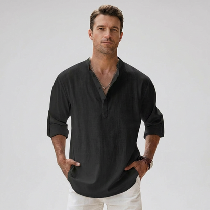 Chemise henley pour homme à col boutonné