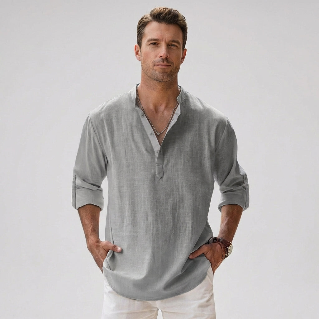 Chemise henley pour homme à col boutonné