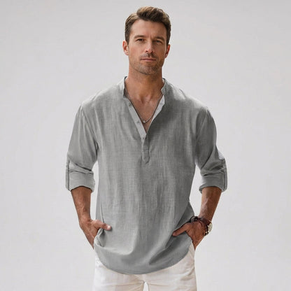 Chemise henley pour homme à col boutonné