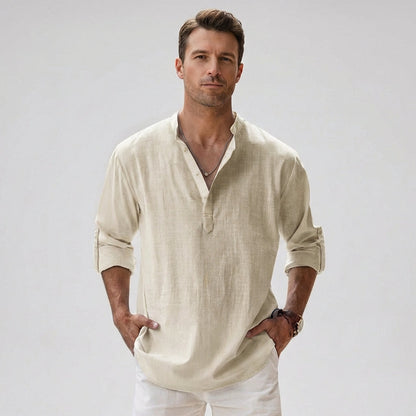 Chemise henley pour homme à col boutonné