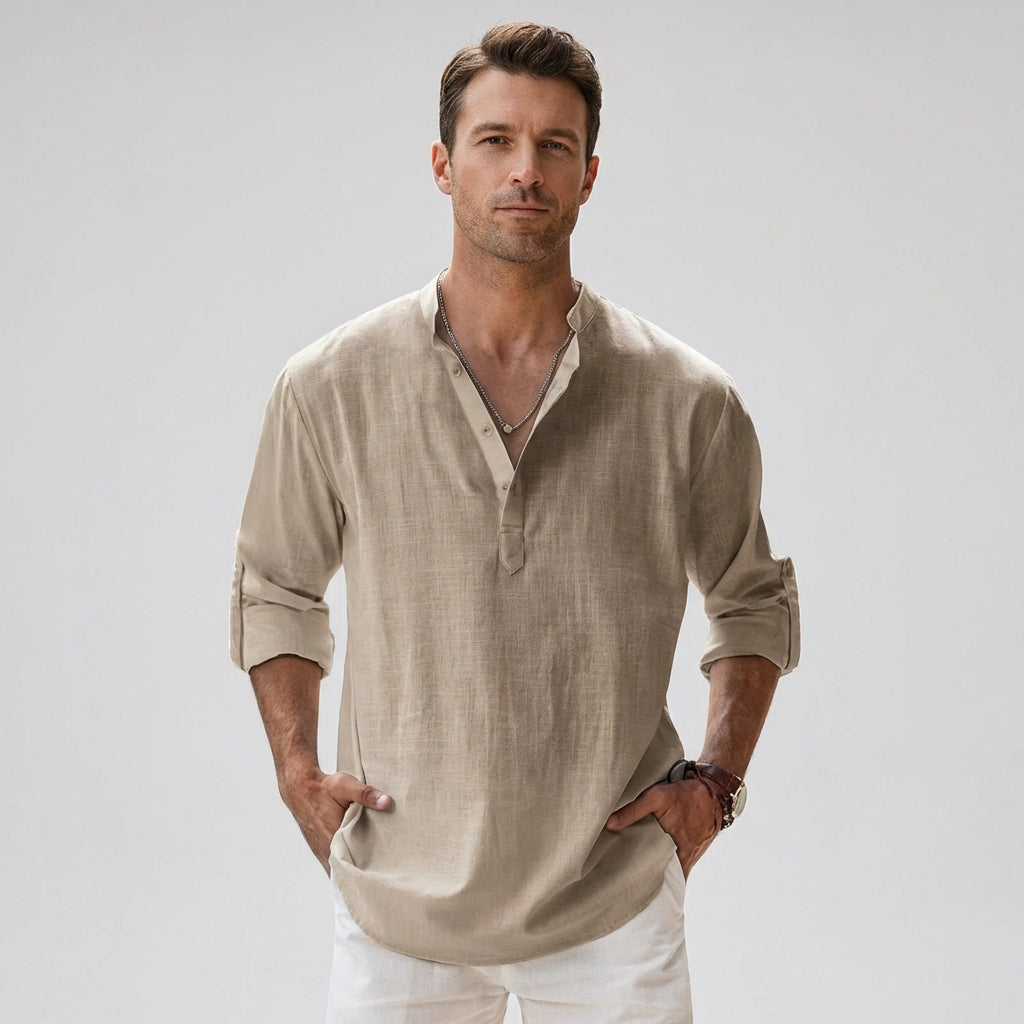 Chemise henley pour homme à col boutonné